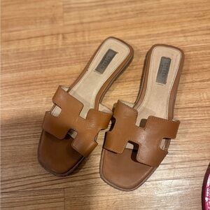 Steve Madden Cognac Brown Leather Slide Mules